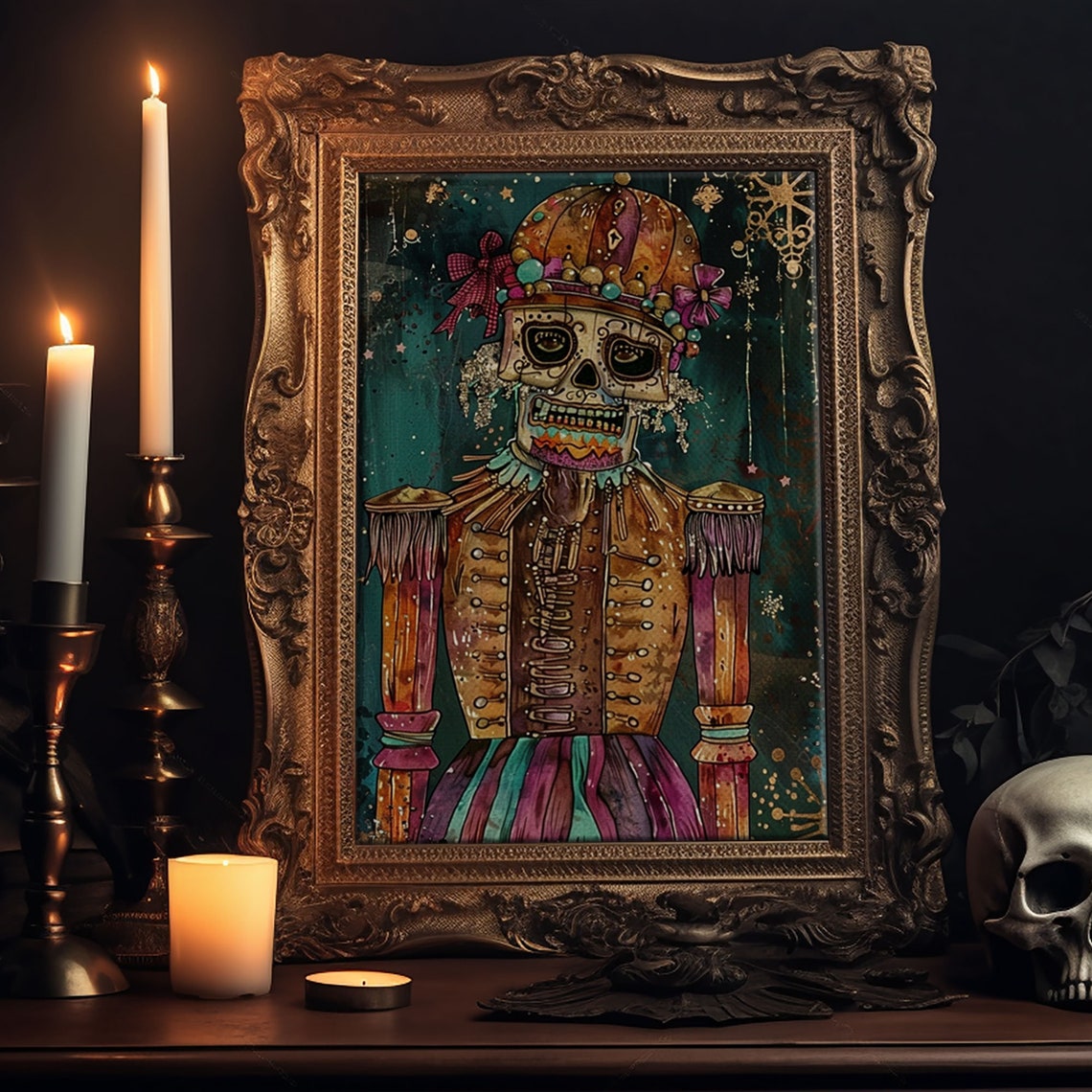 Skeleton Nutcracker Colorful Festive Halloween Day Of Dead Art Poster - Image 5