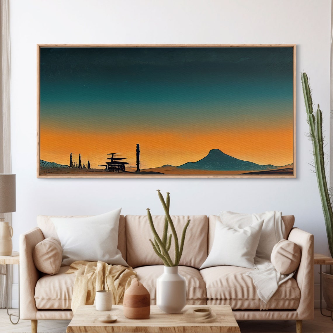 Minimalist Desert Sunset With Teal Orange Gradient Sky Modern Print - Image 3