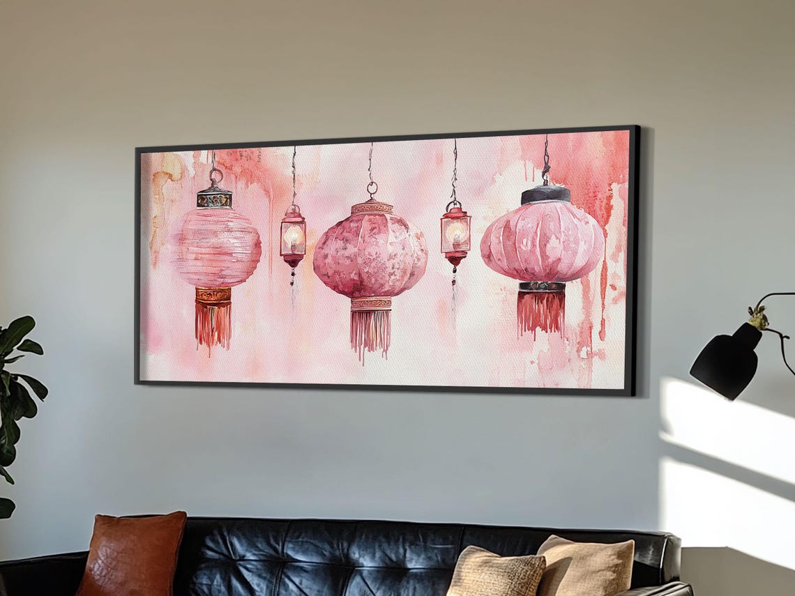 Pink Lanterns Print Chinoiserie Wall Art Moroccan Wall Art Whimsical Art Living Room Art Rustic Decor Fall Gift Idea - Image 4