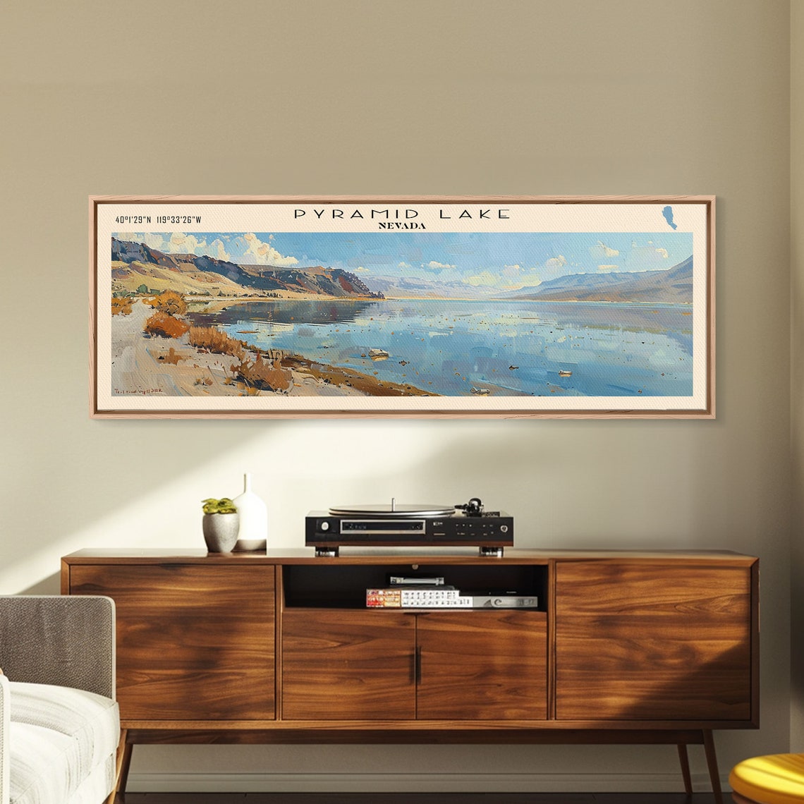 Pyramid Lake Framed Print Lake House Decor Panoramic Travel Poster Scenic Wall Art Modern Art - Image 2