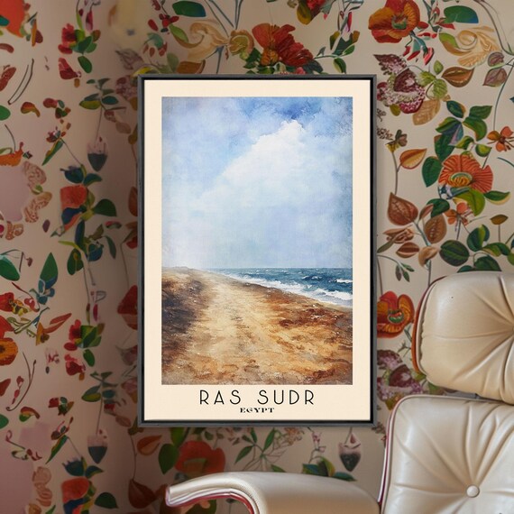 Ras Sudr Egypt Sandy Beach Foamy Surf Pale Sky Watercolor Poster