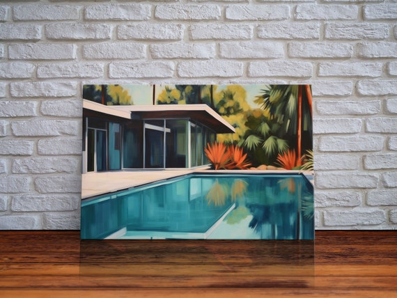 Mid Century Modern Wall Art Mid Century House Print Eames Era Retro Art Print Framed Wall Decor Mcm Architecture Study Wall Art