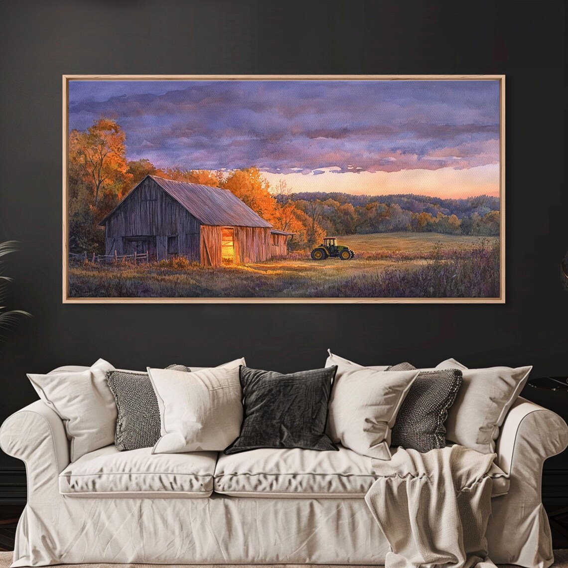 Rustic Autumn Farmhouse Decor Print Sunset Landscape With Tractor And Barn Moody Landscape Fall Decor Autumn Wall Art Gift Idea - Image 2