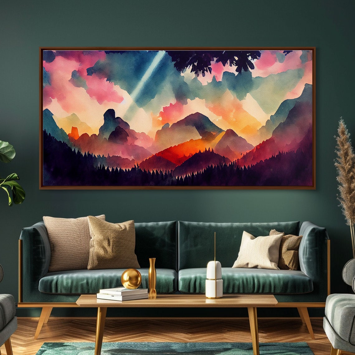 Mountain Artwork Print Horizontal Wall Art Large Watercolor Painting Panoramic Mountain Print Modern Landscape Art Original Art - Image 4