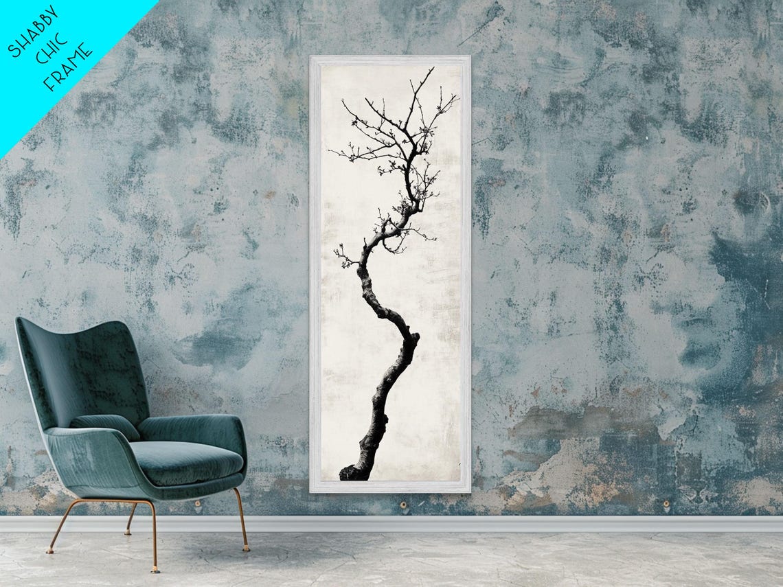 Lone Bare Tree Ink Sketch Minimalist Black White Nature Wall Art - Image 2