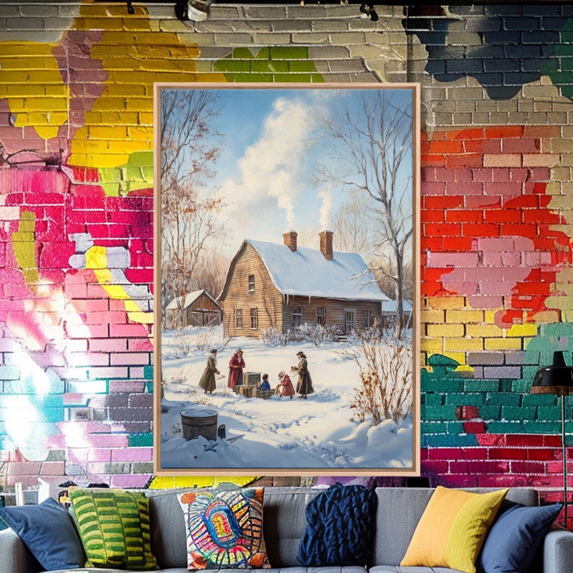 Snowy Country Homestead Winter Family Farmhouse Scene Poster - Image 5