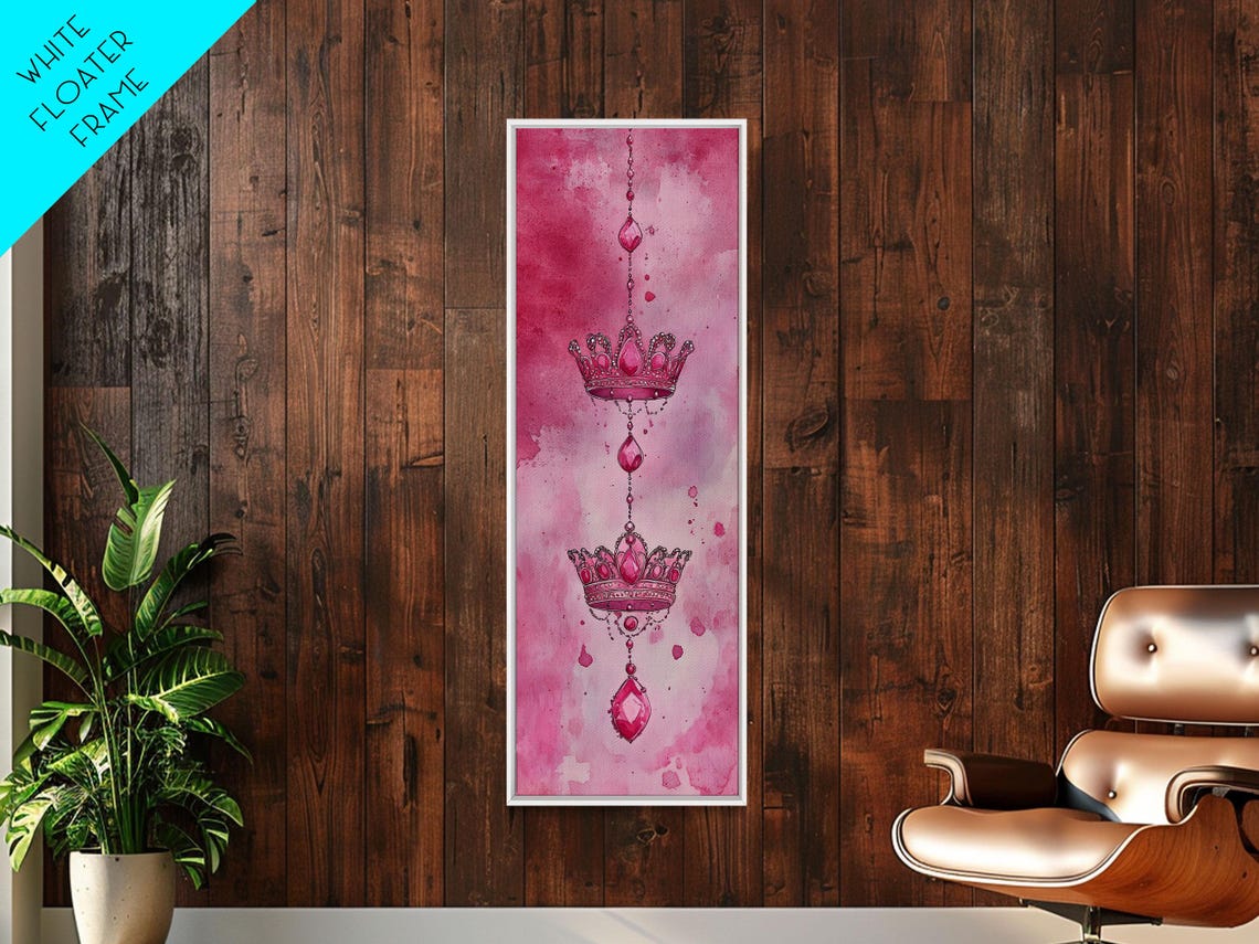 Ruby Crowns Hanging Chains Pink Watercolor Royal Gem Art Poster - Image 5