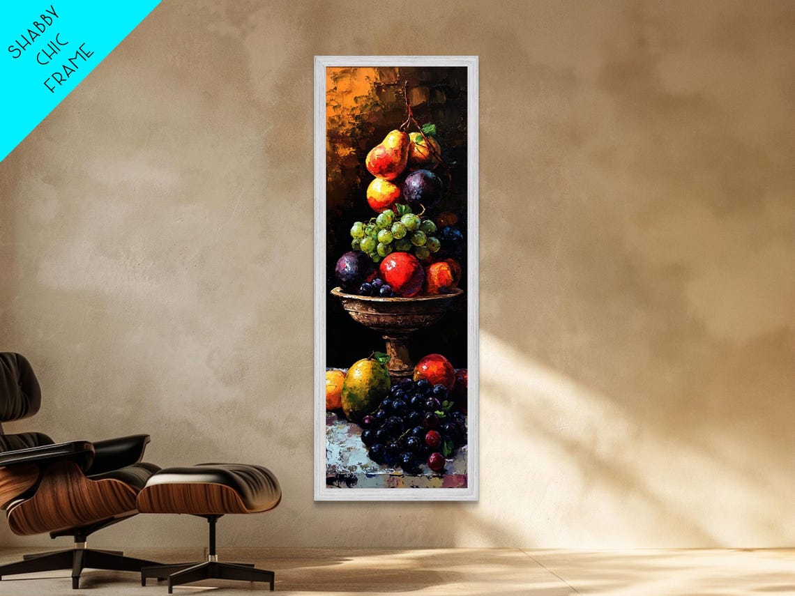 Still Life Oil Painting Print Of Fruit Kitchen Decor Kitchen Wall Art Grapes Painting Skinny Art Skinny Vertical Art Tall Skinny Art - Image 4