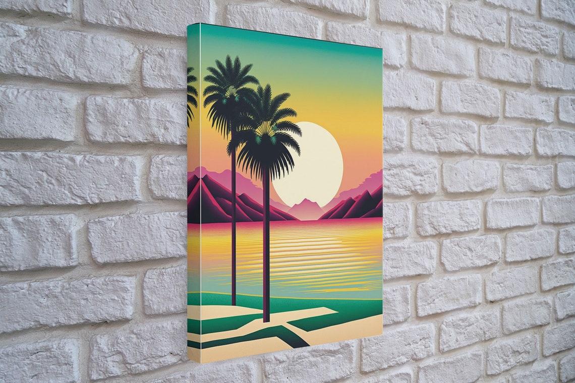 Art Deco Tropical Sunset Palm Trees Giant Sun Geometric Beach Poster - Image 4