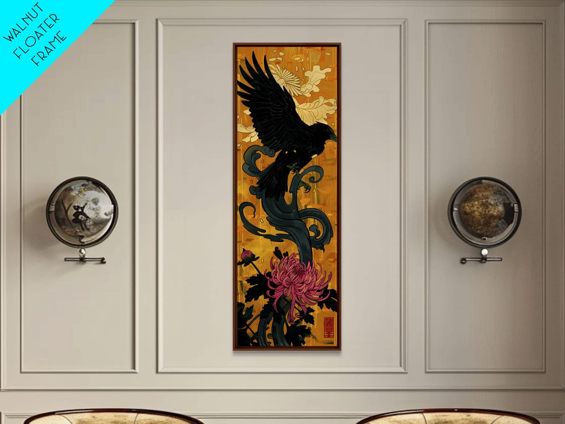 Print Japanese Eagle In Flight Over Chrysanthemum Flowers Bold Traditional Art For Statement Wall Piece Cultural Home Decor - Image 5