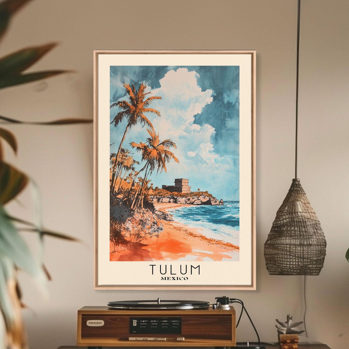 Tulum Mexico Mayan Ruins Cliff Palms Orange Beach Caribbean Poster - Image 3