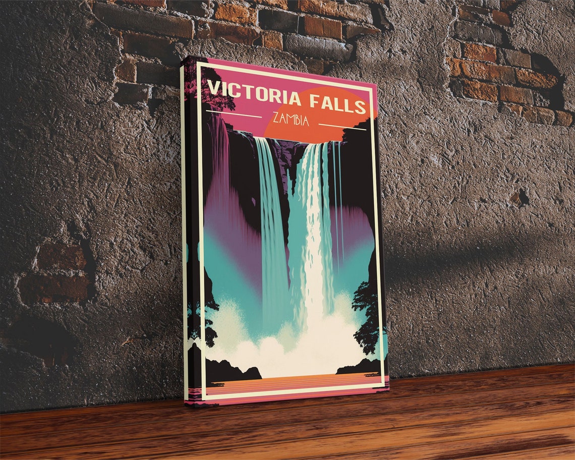 Victoria Falls Zambia Sunset Waterfall Retro Travel Wall Art Poster - Image 2