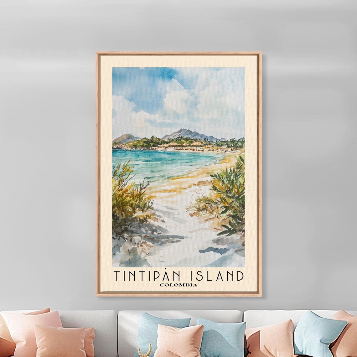 Tintipan Island Colombia Sandy Beach Turquoise Bay Watercolor Poster - Image 2