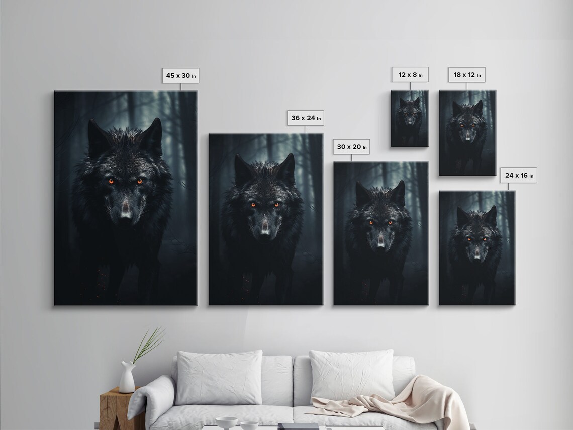 Red Eyed Wolf Print, Black Wolf On The Hunt - Image 2