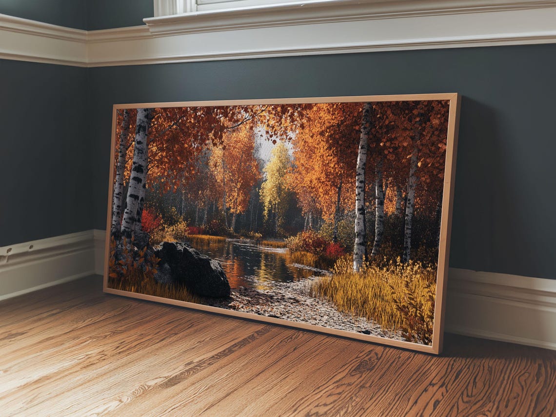 Fiery Autumn Birch Grove Reflecting Pond Orange Foliage Poster - Image 3