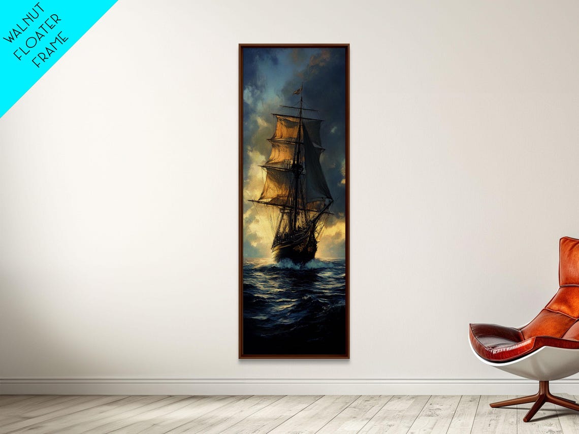 Vintage Tall Ship Sailing Ocean Waves Golden Sunset Nautical Poster - Image 4