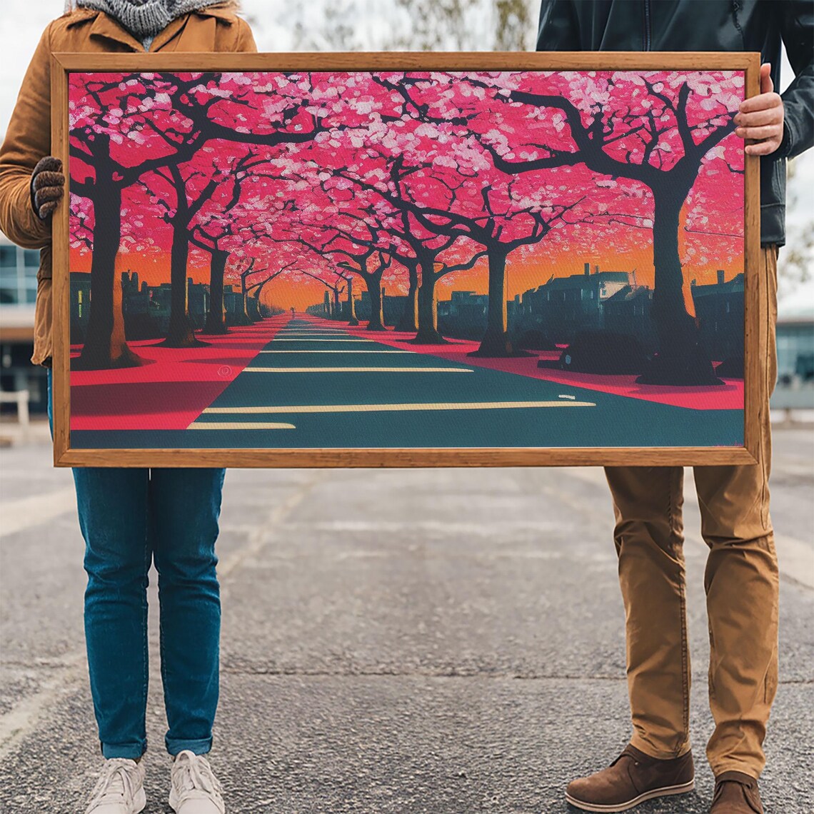 Street Lined With Cherry Blossoms Cherry Blossom Tree Art Framed Print Ready To Hang Wall Art Framed Wall Art - Image 3
