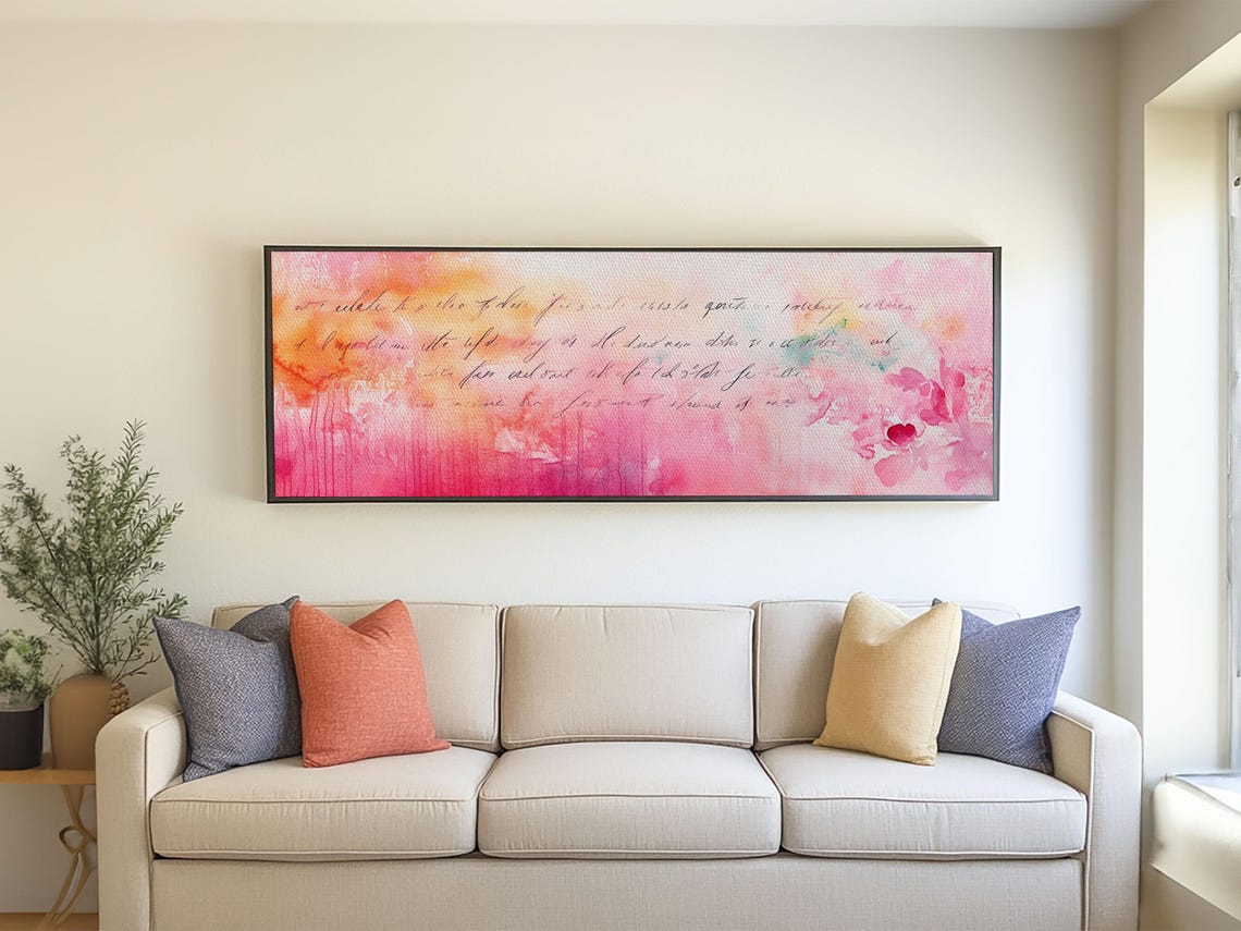 Abstract Script Print Pink Orange Wall Art Light Pastel Decor Modern Bedroom Artistic Boho Minimalist Horizontal Art - Image 4