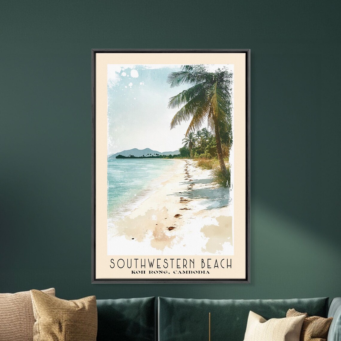 Southwestern Beach Koh Rong Cambodia Palm Fringed Shore Travel Poster