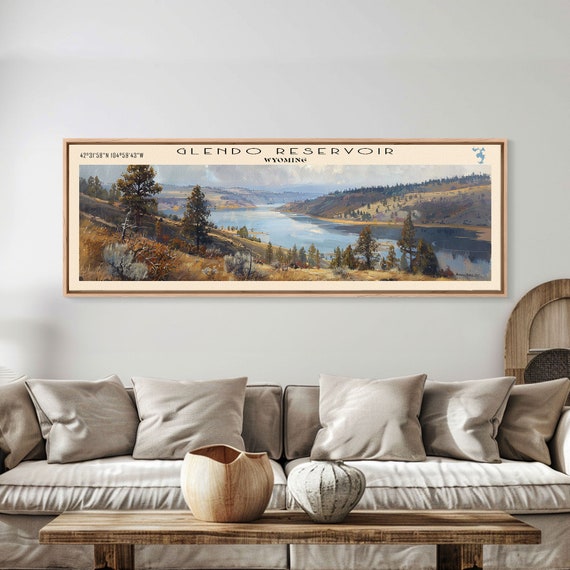 Glendo Reservoir Wyoming Framed Print Panoramic Lake House Decor Wall Art Travel Poster Beautiful Lake Painting Nature Art