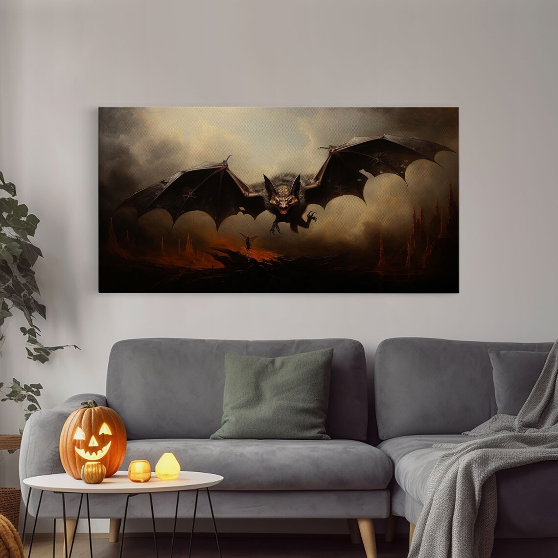 Vampire Bat Giant Flying Dark Stormy Sky Fiery Landscape Gothic Horror Poster - Image 3