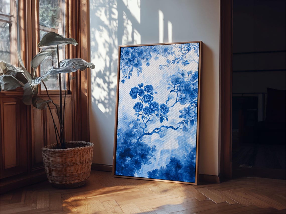 Blue And White Roses Chinoiserie Floral Watercolor Painting Print - Image 5