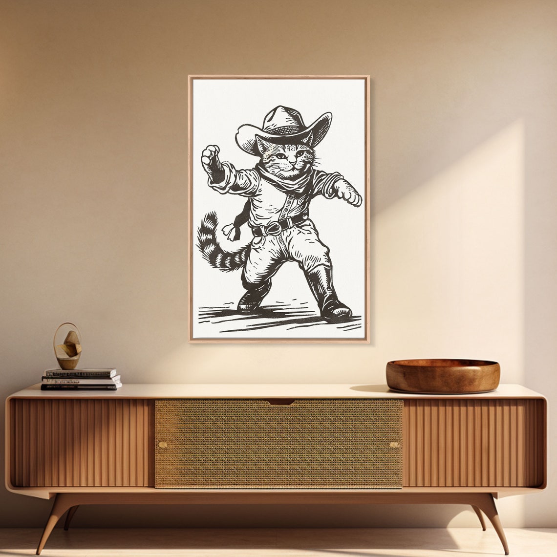 Cowboy Cat Fighter Stance Vintage Sketch Western Kitty Wall Poster - Image 3
