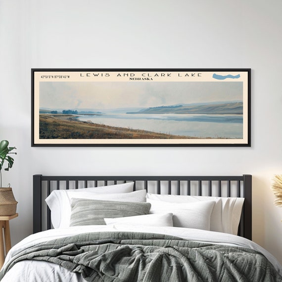 Lewis And Clark Lake Nebraska Framed Print Lake House Decor Panoramic Wall Art Travel Poster Landscape Painting Contemporary Art