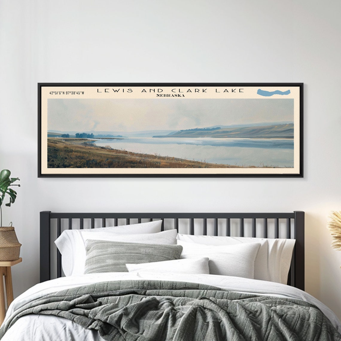 Lewis and Clark Lake Nebraska Calm Blue Gray Prairie Shore Poster