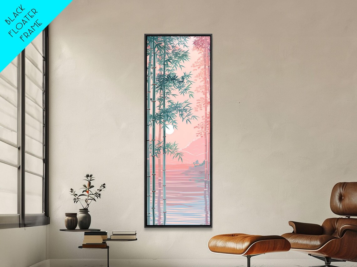Bamboo Forest Soft Pink Light Japanese Art Skinny Art Tall Art Framed Print Ukiyo E Style - Image 2