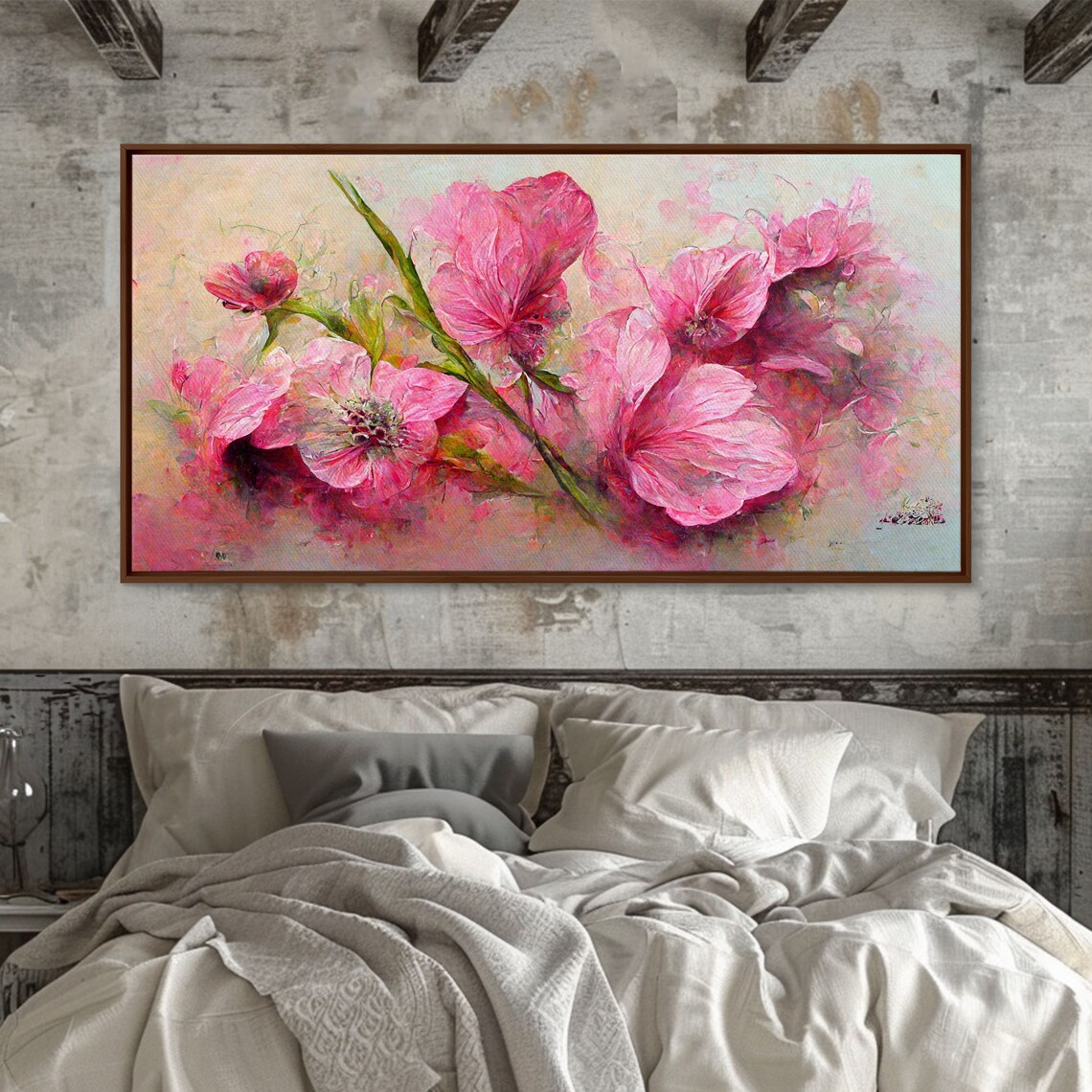 Pink Flowers, Boho Floral Art Print for Living Room - Image 3
