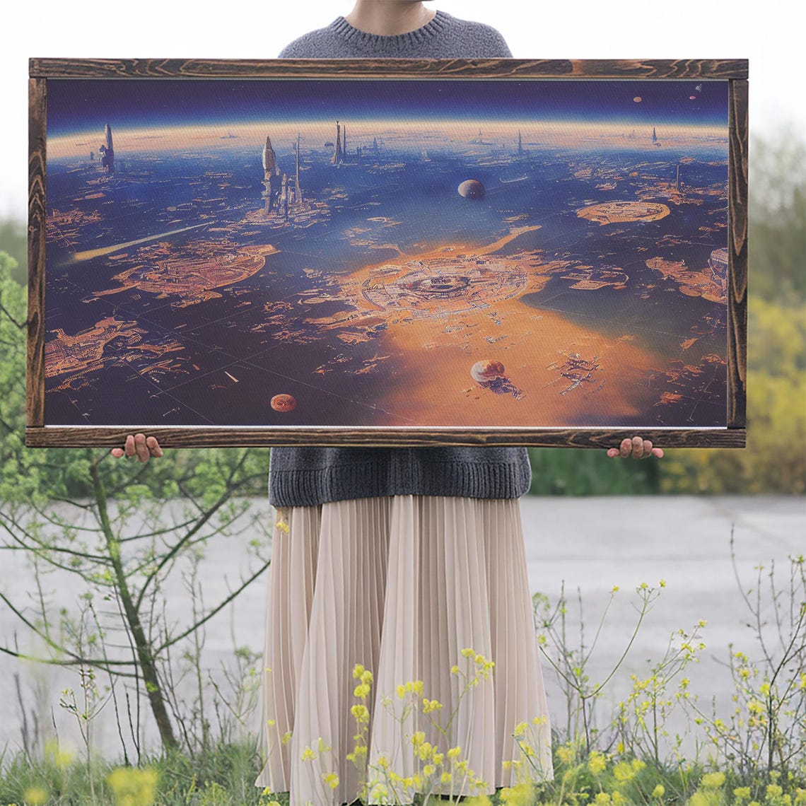 Futuristic Sci-Fi City Planet Aerial Cool Space World Art Poster - Image 2