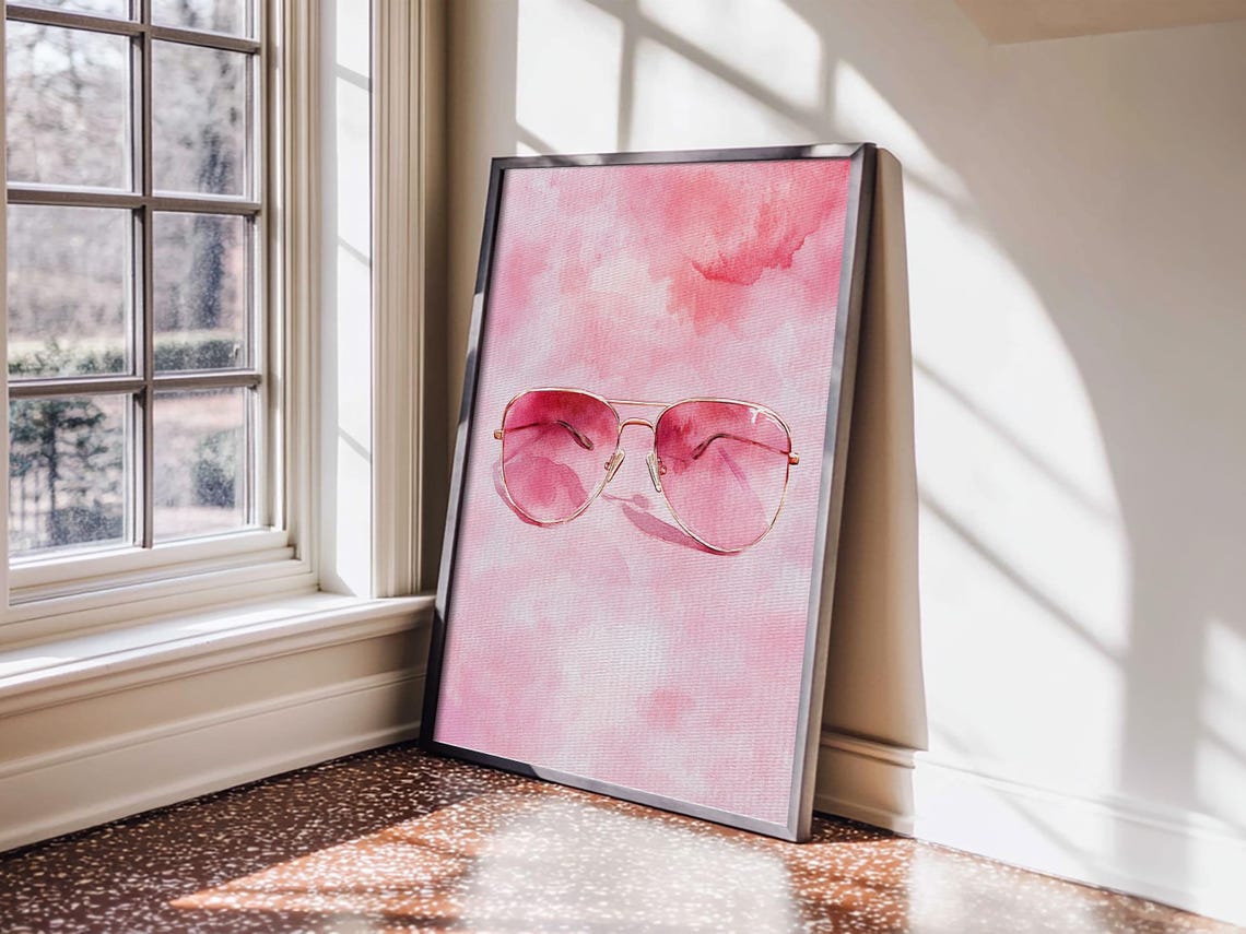 Pink Aviator Sunglasses Watercolor Gold Frames Fun Modern Wall Poster
