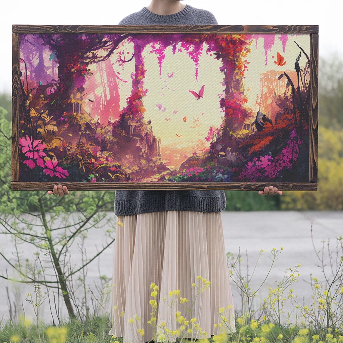 Pink Forest Art Framed Print Framed Art Fantasy Decor Magenta Fuchsia Gift Large Format Art - Image 2
