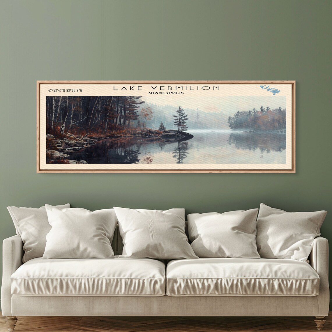 Lake Vermilion Minnesota Misty Pine Shore Sunrise Reflection Travel Poster - Image 4