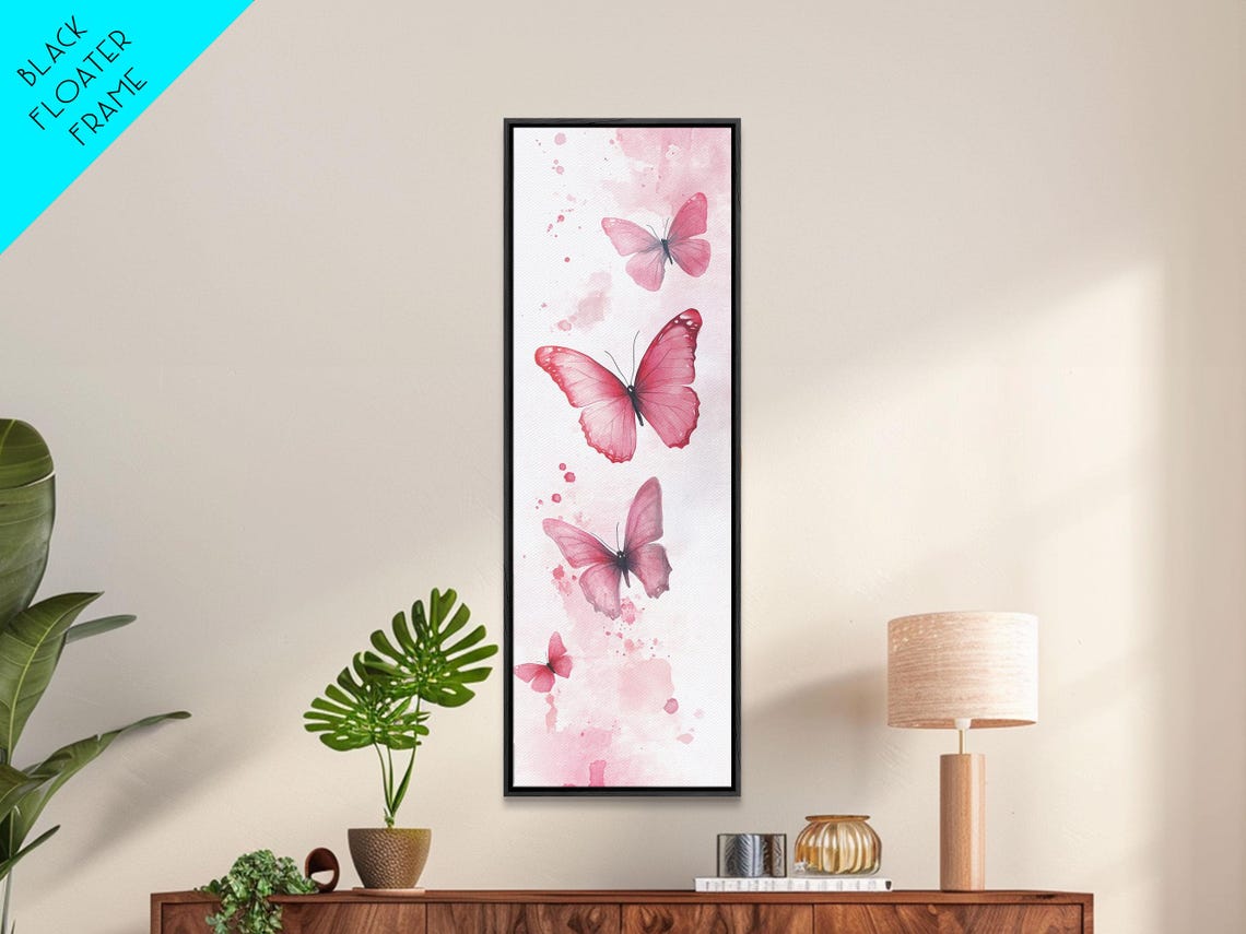 Pink Butterflies Watercolor Delicate Ascending Vertical Art Poster - Image 3