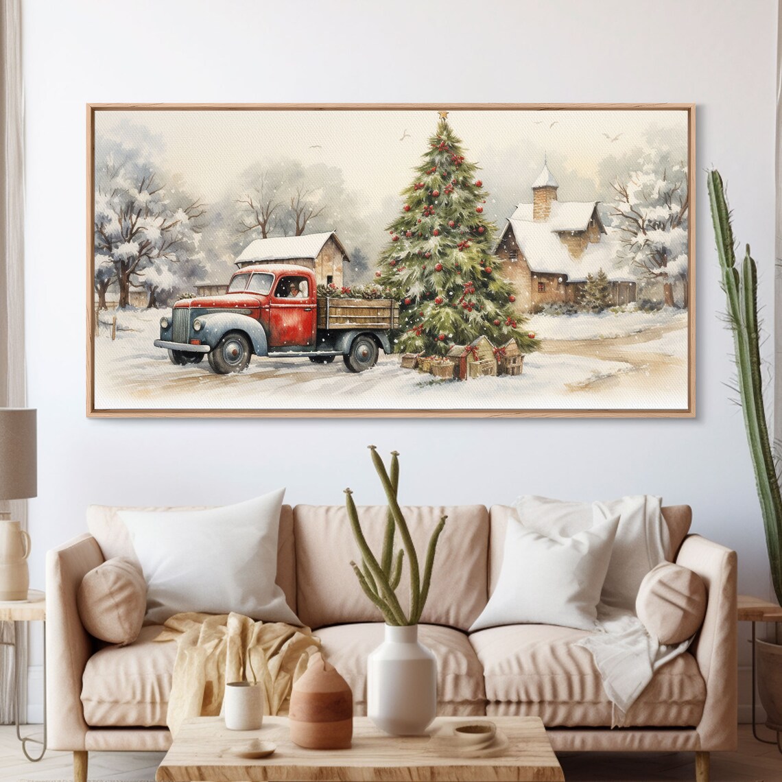 Vintage Red Truck Christmas Tree Farmhouse Art Print - Image 3