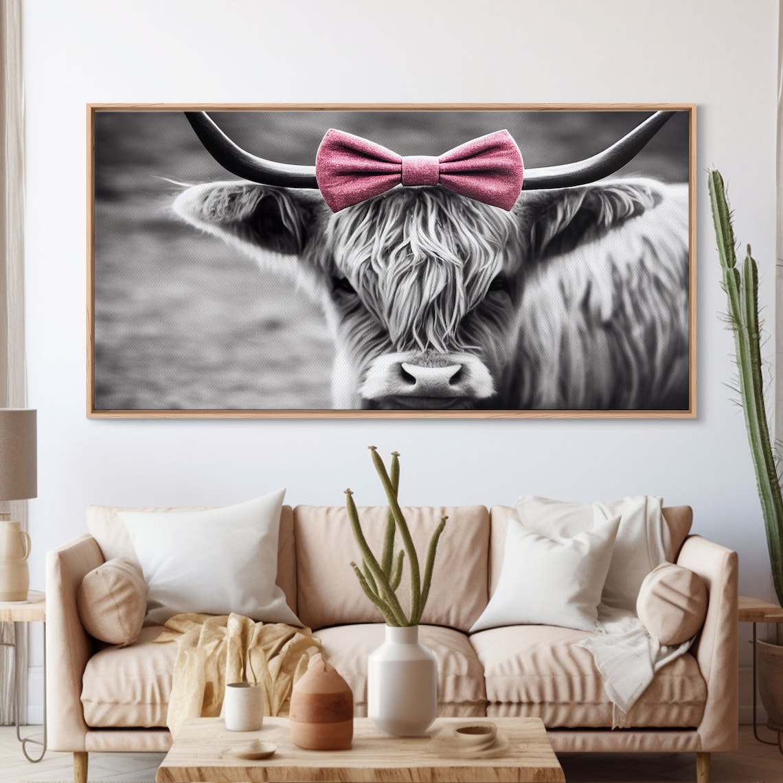 Highland Cattle Black & White Art Print, Rustic Cow - Image 3