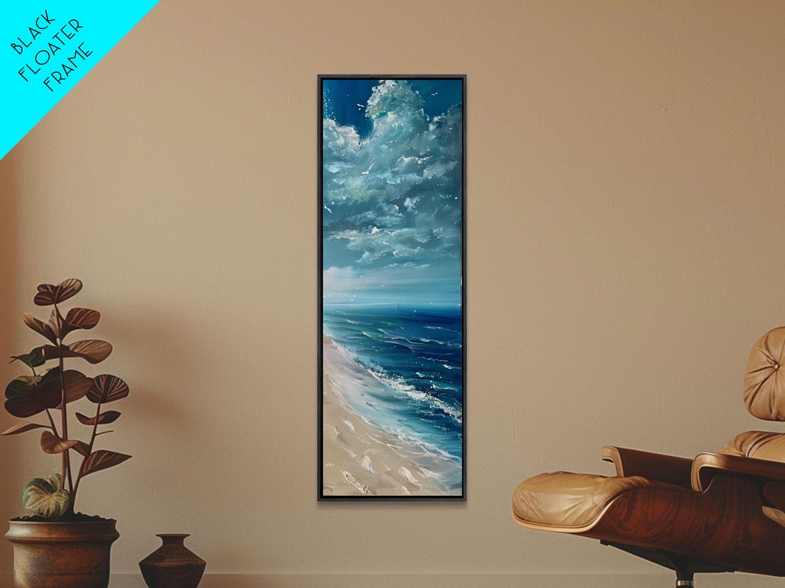 Moonlit Ocean Waves On Sandy Beach At Night Deep Blue Seascape Poster - Image 5