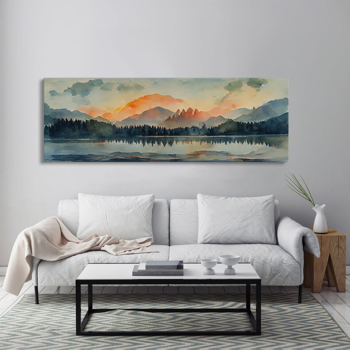 Watercolor Forest Fire Landscape Panoramic Art Print - Image 5