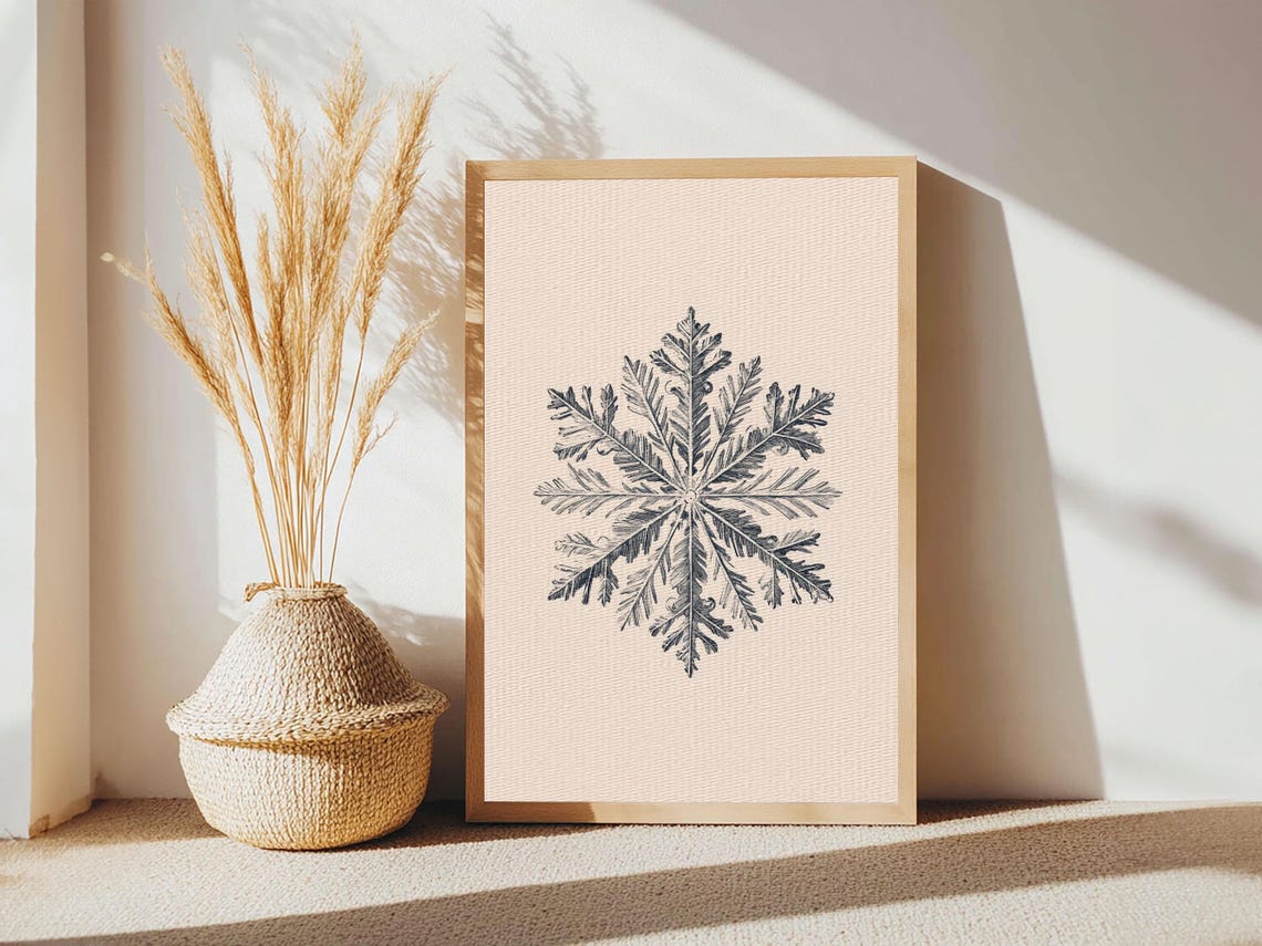 Intricate Snowflake Botanical Engraving Monochrome Winter Art Poster - Image 3