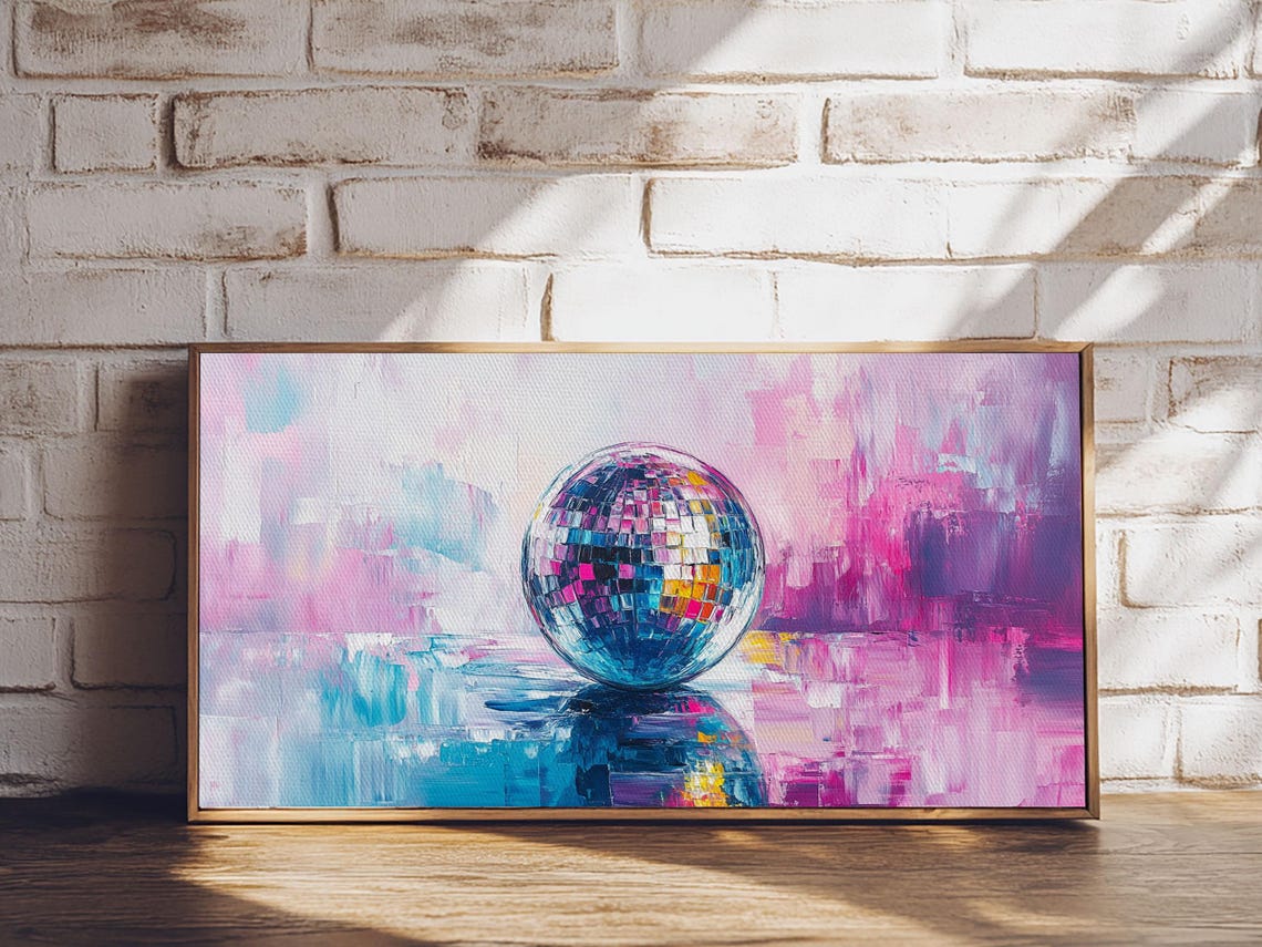 Disco Ball On Pink Blue Abstract Background Retro Glam Art Poster - Image 4