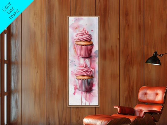 Cupcake Watercolor Print Food Review Kitchen Art Whimsical Art Rustic Decor Light Pink Wall Art Vertical Gift Idea Above Sofa