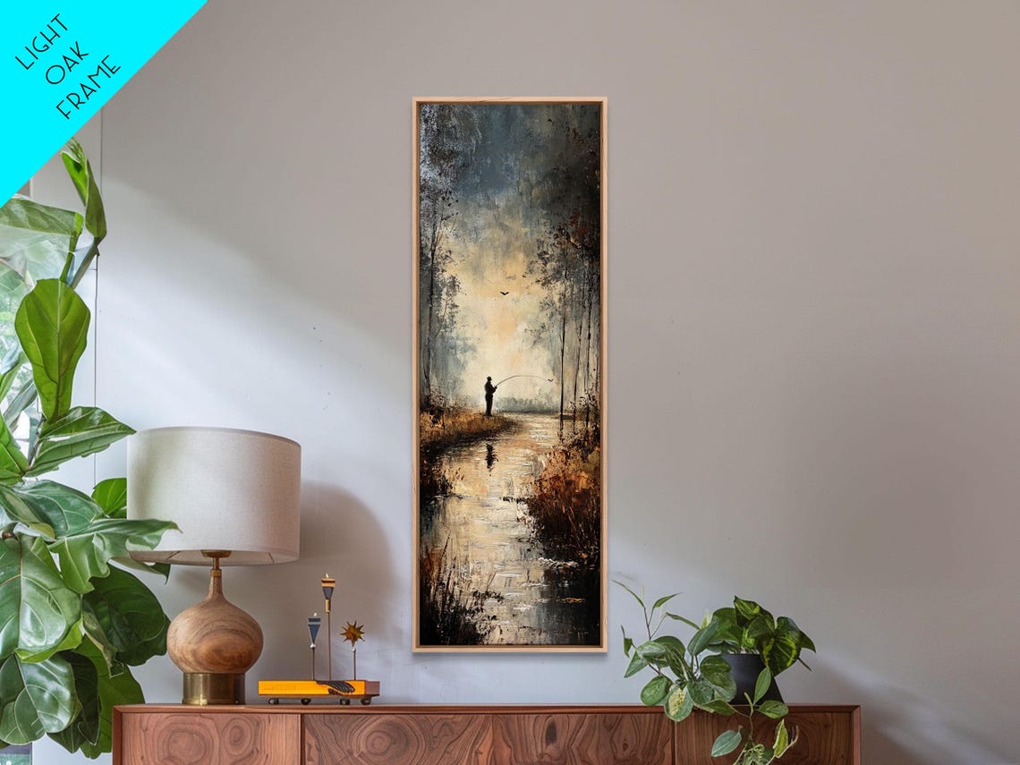 Fisherman On Misty Riverbank At Dawn Impressionist Nature Poster - Image 3