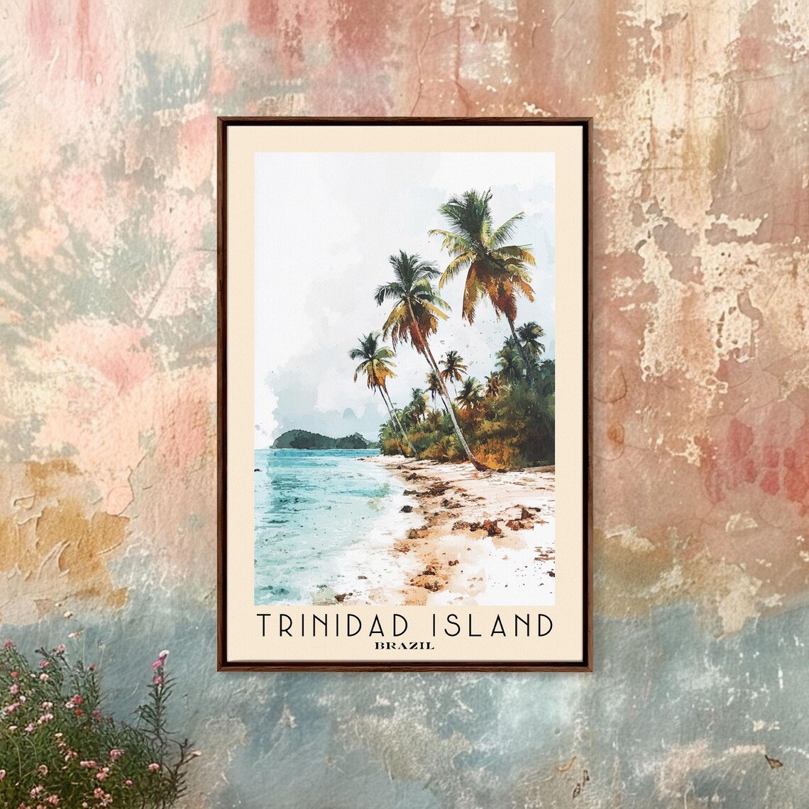 Trinidad Island Brazil Palm Trees Tropical Beach Watercolor Poster - Image 4