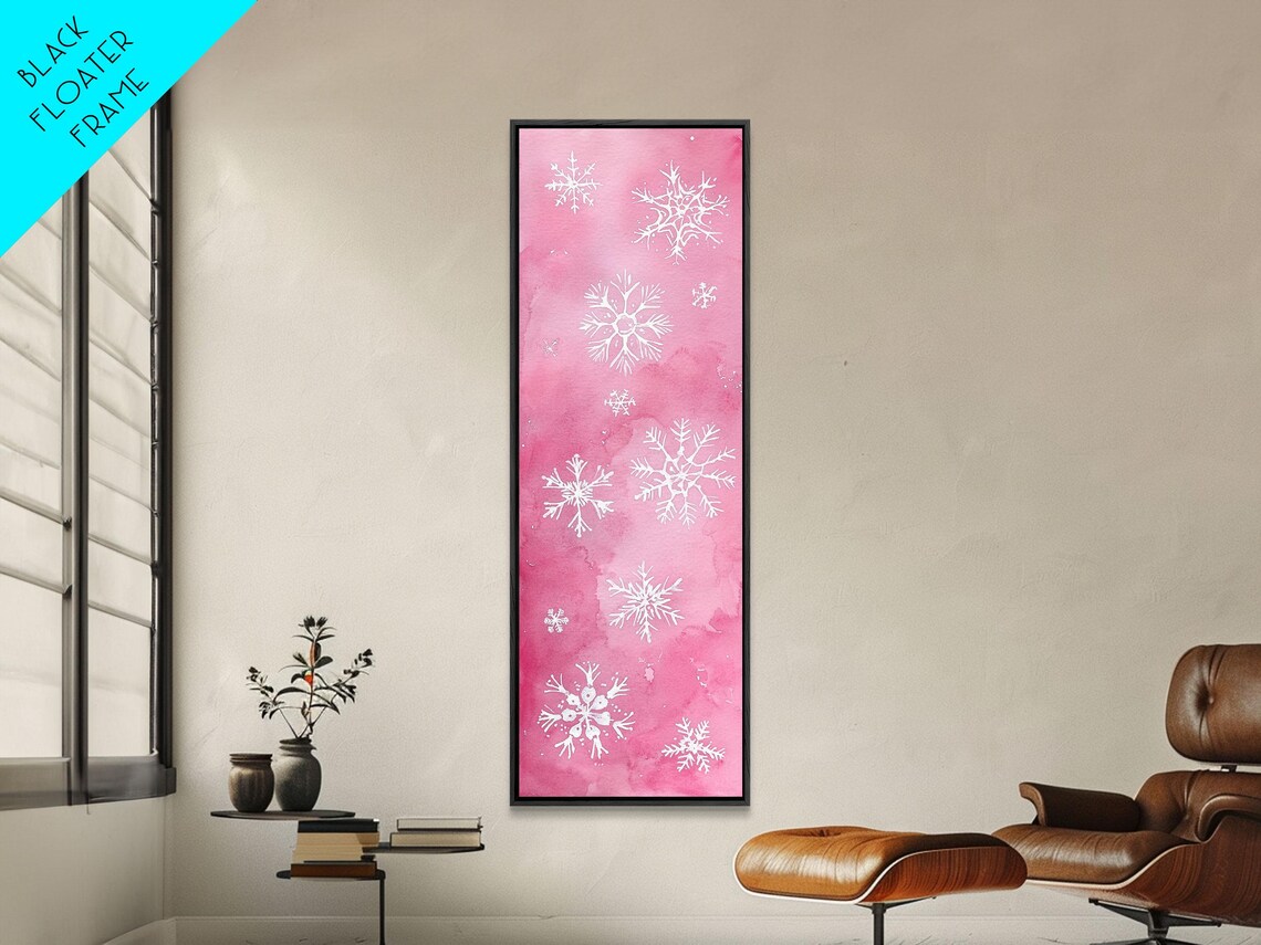 White Snowflakes Pink Watercolor Christmas Holiday Art Poster - Image 5