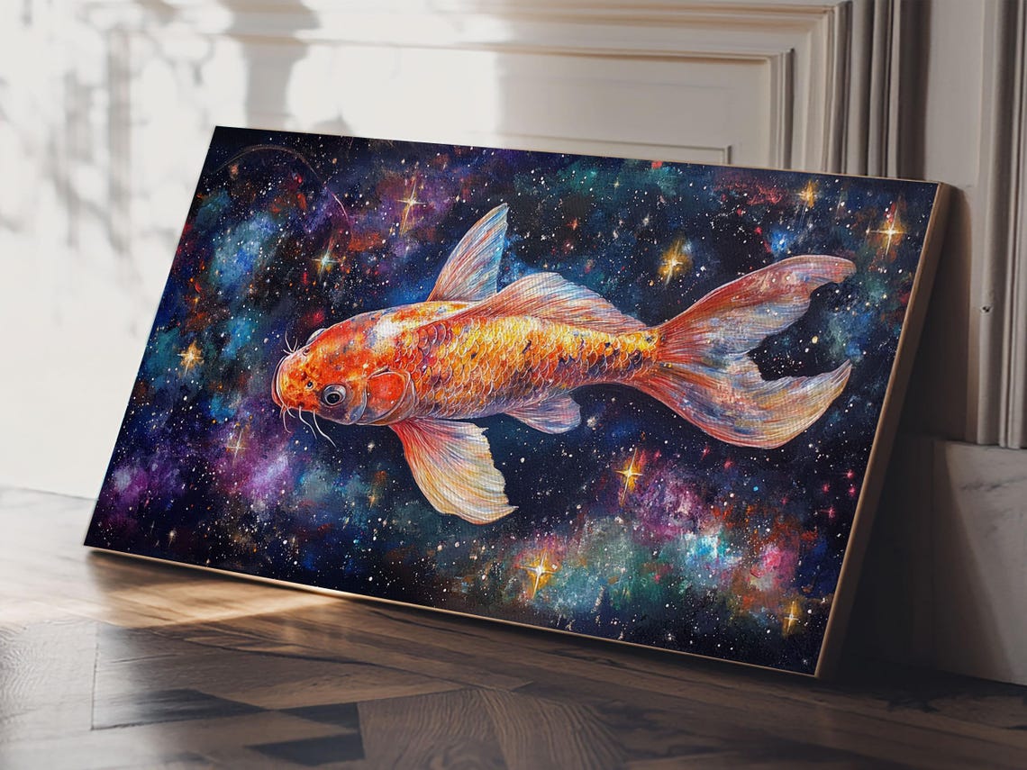 Cosmic Koi Fish Swimming Through Starry Galaxy Nebula Art Poster - Image 2