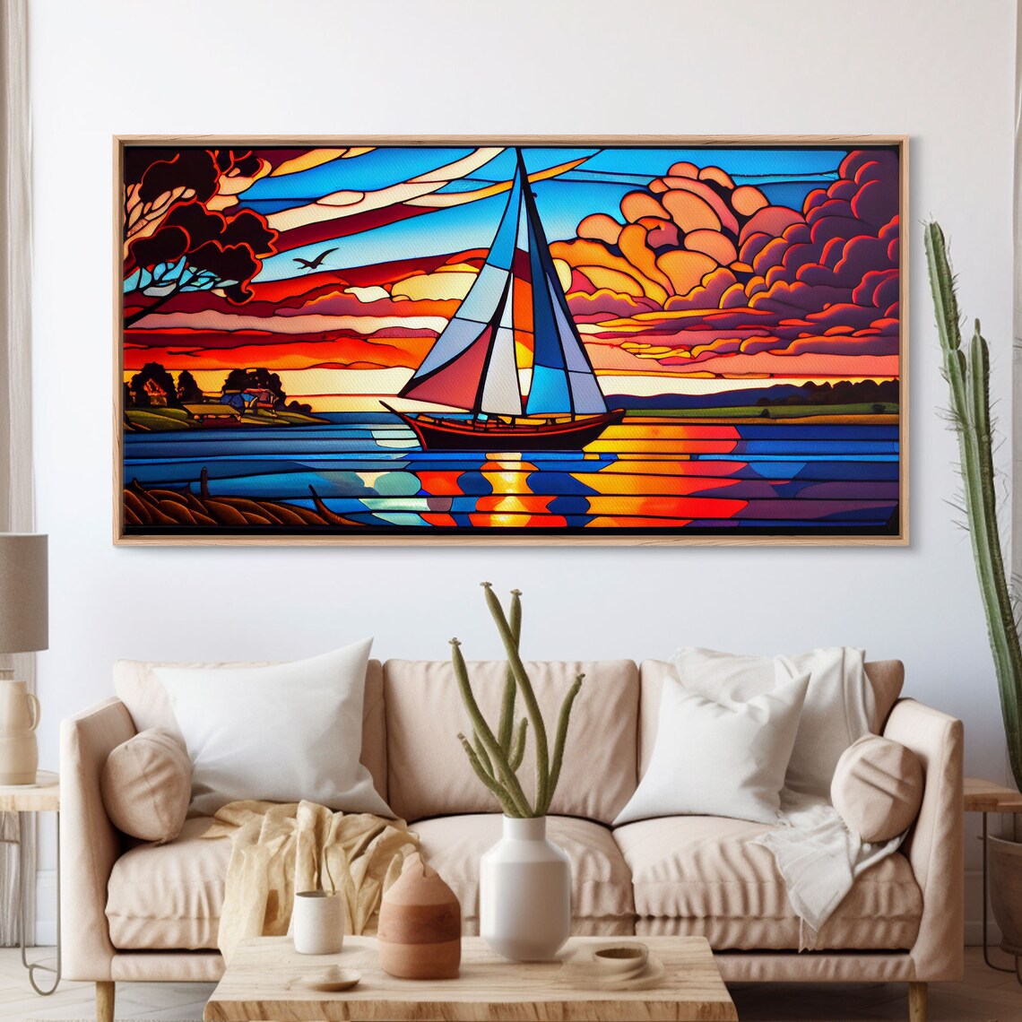 Stained Glass Art Deco Sail Boat, Nautical Art Print - Image 3