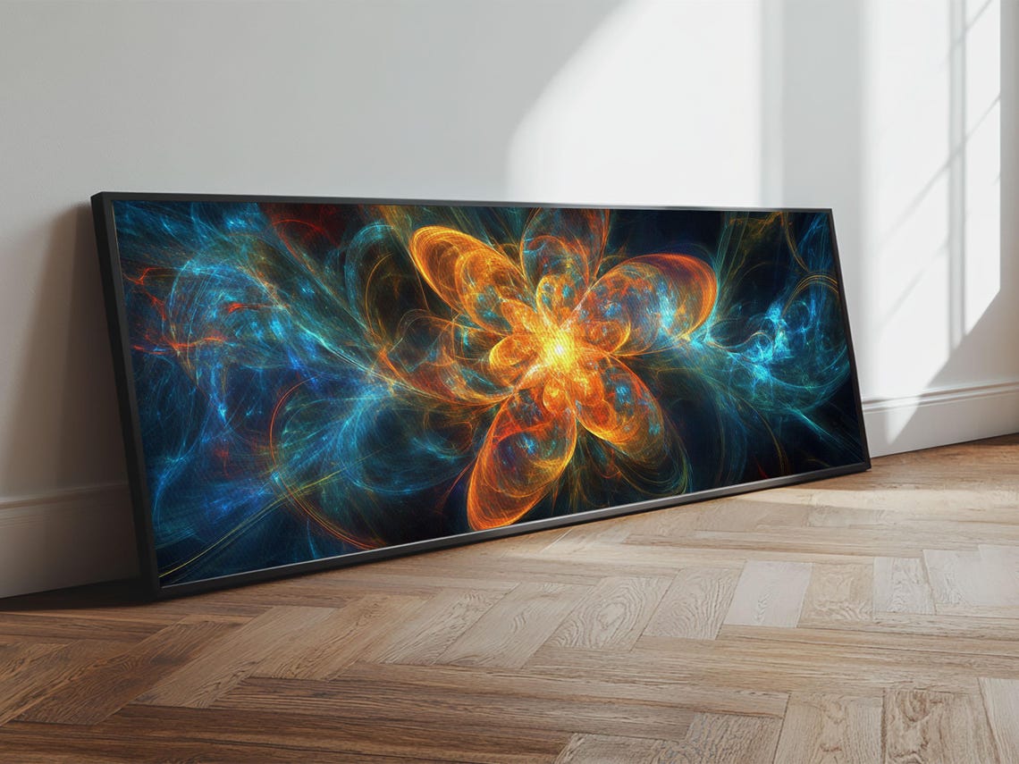 Fiery Blossom Framed Print Blossom Painting Artwork Nature Inspired Wall Art Living Room Horizontal Decor - Image 6