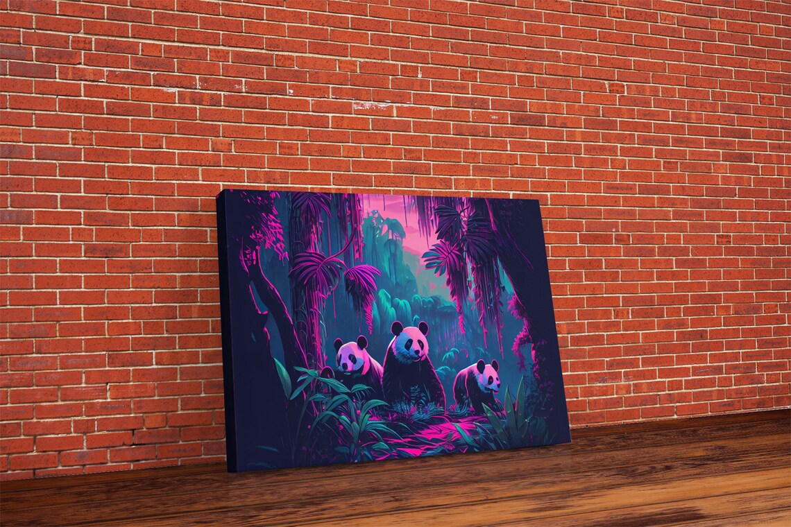 Cute Pandas in the Jungle, Watercolor Art Print - Image 6